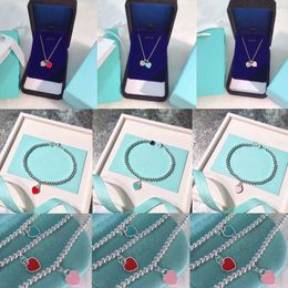tiffanans/dijiagao 925cnc wort gedruckt emaille Pfirsich Herz Halskette Armband Blau Rosa Doppel Herz Anhänger Schlüsselbein kette