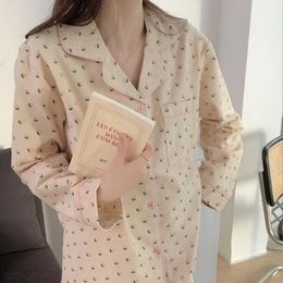 Cotton Sleepwear Korean Pyjamas Women Autumn Cute Heart Print Pyjamas Long Sleeve Pijama Female Set Negligee Cardigan Suit 240226