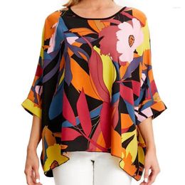 Women's Blouses 5XL 6XL Summer Fashion Thin Sleeve Blouse Sex Handing Neck Loose Bat Printed Patchwork Pullover Shirt