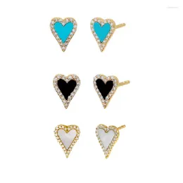 Stud Earrings Mini Small Black White Blue Enamel Heart Earring Gold Plated 925 Sterling Silver High Quality Women Jewellery