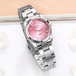 Rosa pulseira feminina relógio pequeno mostrador senhoras vestido relógios de pulso prata aço inoxidável à prova dwaterproof água relojes234n