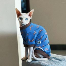 Cat Costumes Clothing Spring Cotton Sweatshirt Elestic Cartoon Coat For Sphynx Fashion Blue Letters T-shirt Kittens In Summer