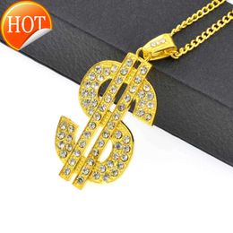 Pendant Necklaces New Jewellery Full Diamond Small Dollar Symbol Necklace Hip Hop Nightclub Mens and Womens K1188