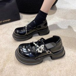 Dress Shoes Lolita Leather Sweet Platform Mary Jane For Women Preppy Pearl Chain All-match Loafers British Style Pumps