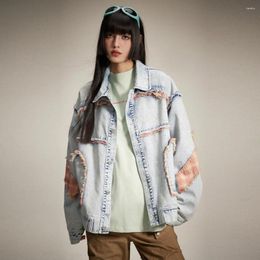 Men's Jackets Denim Jacket Men Women Retro Broken Edge Patchwork Plaid Splice Streetwear Fashion Loose Casual Jeans Coat