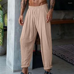 Men's Pants Men Cotton Linen Casual Solid Elastic Waist Oversized Loose Straight Trousers Spring Summer Vintage Outdoor Pant Fat