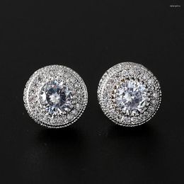 Stud Earrings 5PCS Wholesale Men And Women Hip Hop Brass Micro Pave CZ Round Earring E003