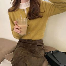 Women's Knits Korean Fashion Knitting Sweater Fine Wool O-neck Long Sleeve Knitted Cardigan Jacket Elegant Loose Solid Keep Warm Tops