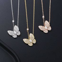 VanCF Necklace Luxury Diamond Agate 18k Gold Butterfly Full Diamond Necklace for Women Rose Gold Plated with Diamond Chain Pendant Live 96