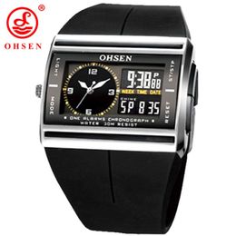 OHSEN Brand LCD Digital Dual Core Watch Waterproof Outdoor Sport Watches Alarm Chronograph Backlight Black Rubber Men Wristwatch L251Y