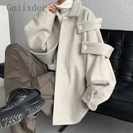 Gmiixder Streetwear Woollen Coat Mens Autumn Winter Minority Lapel Jacket American Retro Loose Casual Asymmetrical Jacket 240228