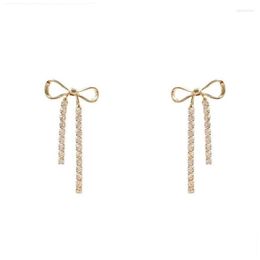 Kuziduocai Fashion Jewellery Full Rhinestone Temperament Gold Colour Bow-knot Sweet Cute Pearl Stud Earrings Women Dangle & Chandelie274S