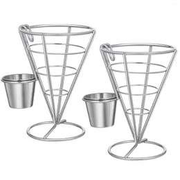 Dinnerware Sets French Fry Cone Display Stands Cup Holder For Car Snack Appetizer Serving Rack Fries Chips Wire Basket