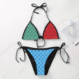 Multicolor Letters Bikinis Shorts Womens Sexy Halter Split Swimwear Mens Boxers Women Beach Bra Briefs Tide Lovers Beachwear