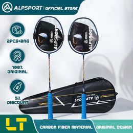 ALP LT 2Pcs/lot 100% Carbon Fiber Elastic 4U 30Lbs Racket Offensive and Defensive Professional Badminton Racket With Bag 240227