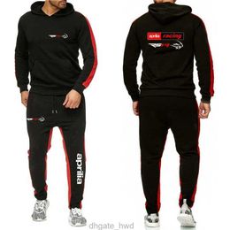 Aprilia Racing RSV4 2023 Mens New Printing Hooded Hoodie Comfortable Tops + Sweatpants Solid Color Two Pieces Suits