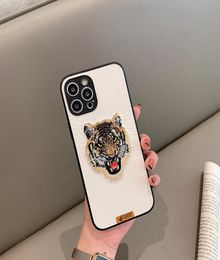 3D luxury embroidery tiger head leather phone cases for iPhone 12 11 pro promax X XS Max 7 8 Plus case cover6130862