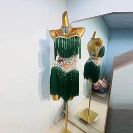 Stage Wear Latin Dance Dress For Women's Customized High-end Suspender Diamond Rumba Cha Tango Girls Tassel