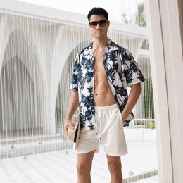 Men's Tracksuits 2024 Men Sets Coconut Tree Print Short Sleeve Casual Button Shirt Beach Shorts Suits Summer Street Vacation Hawaiian