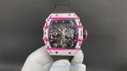 2024 New Men's Watch RM38-02 Tourbillon Movement Sapphire crystal Glass mirror Natural rubber strap pink carbon Fibre shell depth waterproof 100m