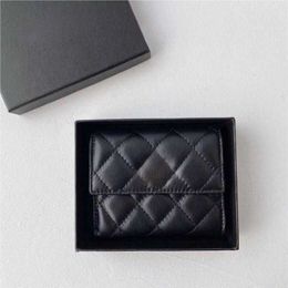 Sheepskin Classic Rhombus Quilted Women Men Passport Business Card Holder First Luxury Bag Multifunctional Trifold Wallet-11x10cm310E