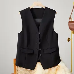 Women's Vests Women Suit Vest Elegant Business With V Neck Single-breasted Design Sleeveless Solid Color Waistcoat For