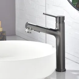 Bathroom Sink Faucets Pull Out Basin Faucet Cold Water Mixer Tap Gray Countertop
