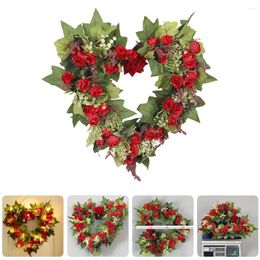 Decorative Flowers Heart Rose Garland The Wed Valentines Wreath Heart-shaped Decorate Fireplace Mantal Cloth Hanging Front Door Decorations