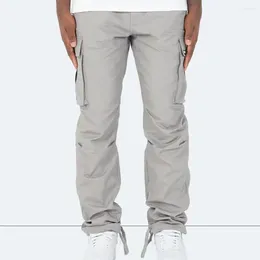 Men's Pants Solid Colour Trousers Zipper Button Versatile Cargo Stylish Multi-pocket Design Comfortable For Everyday