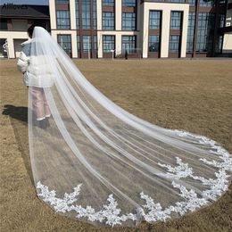 Trendy White Ivory Lace Appliqued Wedding Veils For Bride With Comb Elegant One Layer Tulle Long 3m 3 5m 4m 5m Bridal Veil Headpie327P