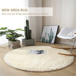 Fluffy Round Rug Carpet For Living Room Solid Color Thicken Soft Faux Fur Rugs Bedroom Plush Shaggy Area Rug Kids Room Floor Mat 2211J