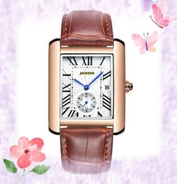 Sub dial working men and women tank roman dial watches square case genuine leather waterproof clock table Imported Quartz Movement Couple lady watch montre de luxe