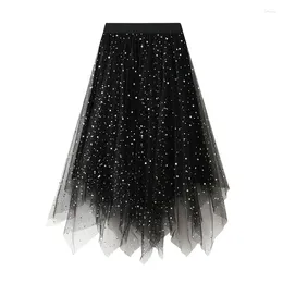 Skirts Women Irregular Glitter Sequined Stars Tulle Skirt Casual Shiny Star Sequin Elastic Sheer Mesh Princess For Streetwear