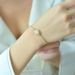 Bangle Golden Tension Mount Hetian Jade Women's Bracelets Adjustable Metals Chain Bracelet Jewellery Gift