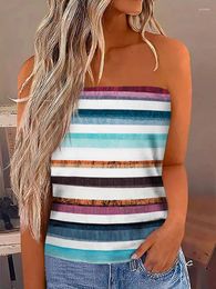 Women's Tanks Colourful Striped Casual Tube Top Women Summer Strapless Bandeau Tank Tops Holiday Vacation Sexy Backless Sleeveless Shirt 2024