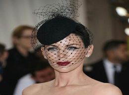 Woman headdress hair Black veil hat highend Woollen material dinner parties allmatch hat headdress female stage pography5674355