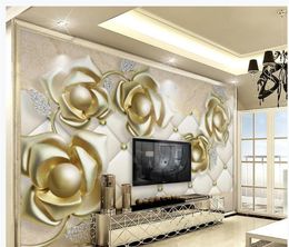 3d murals wallpaper for living room 3D threedimensional golden pearl flower jewelry wallpapers background wall1763455