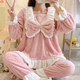 Women's Sleepwear 2024 Woman Pyjamas Autumn Winter Longewear Flannel Sweet Cartoon Princess Style Home Wear Coral Fleece Thick Warm Nighty