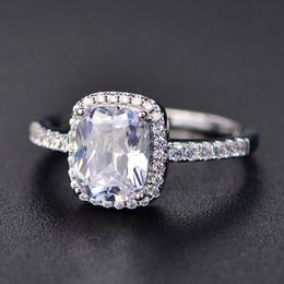 925 Sterling Silver Moissanite Certified Diamond Wedding Ring for Women Engagement Square Coloured Gemstone Zircon Fashion Rings299D