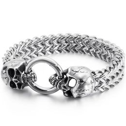 Link Chain Gothic Double Skull Man Bracelet In Stainless Steel Mens Charm Bracelets Steampunk Skeleton Jewellery Guests GiftsLink1837
