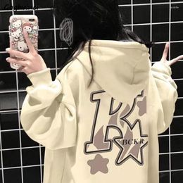 Women's Hoodies With Hat Street Wear Letter Stars Print Sweet Kawaii Korean Style Fashion Chic School Girls BF Kangaroo Pockets Cosy