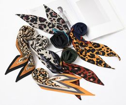 new Fashion Elegant Women Silk Scarf Diamond shaped leopard print decorative small scarf Retro Hair Tie Band Scarf 17 Colours M1116058642