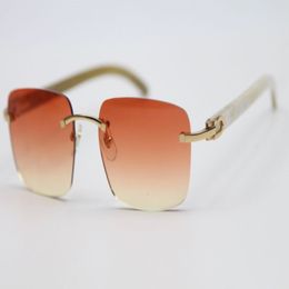 New Fashion Rimless White Buffalo Horn Sunglasses popular Men Women 8300816 Genuine Natural Glasses Frame Size54-18-140mm239G