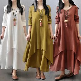 Rusty Red Dres Robe Femme Long Dress Vestido De Festa clothes Vintage Imitation Cotton Linen Dresses for Women 240308