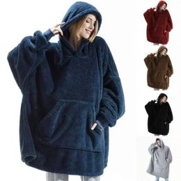 Sweatshirts Winter Hoodies Warm Comfort Flannel Blanket with Sleeves Oversized Women Men Pullovers Thicken Fleece Giant TV Blanket Home wear