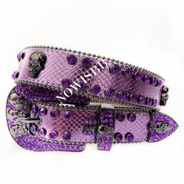 Punk Skull Bb Rhinestone Simon Belts Luxury Brand Men Black Leather Strap Western Cowboy Crystal Studded Diamond Bling Belt Women1966