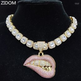 Pendant Necklaces Men Women Hip Hop Bite Lip Shape Necklace With 13mm Crystal Chain Iced Out Bling HipHop Fashion Charm JewelryPen2376