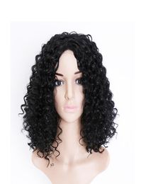 Wigs 16 Inches Long Human Hair Big Bouffant Curly Women Synthetic Heat Resistant Fiber with Cap Black3226706