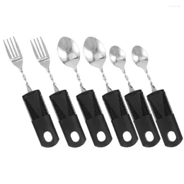 Dinnerware Sets 2 Bendable Cutlery Stainless Steel Utensils Disabled Adaptive Spoon For Elderly Rubber Tableware