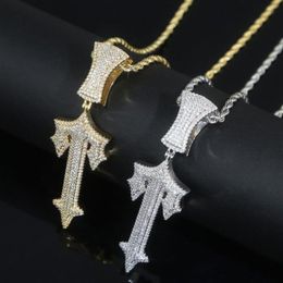 Chains Hip Hop Full Paved Iced Out Bling 5A Cubic Zirconia Letter Charms Cz Cross Sword Pendant Necklace For Men Boy Rock JewelryC240h